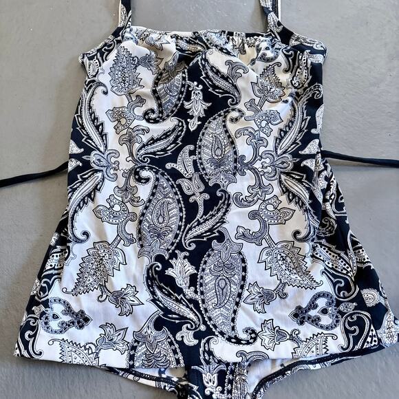 Vintage One Piece Swimsuit Paisley Black and White Jantzen Waist Tie Size S/M - Picture 5 of 14